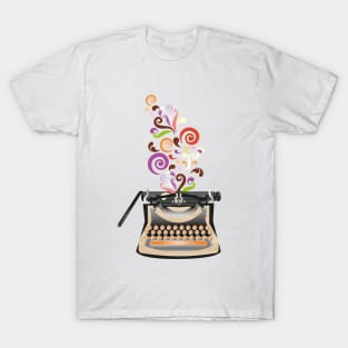 Creative Typewriter illustration with colorful swirls T-Shirt